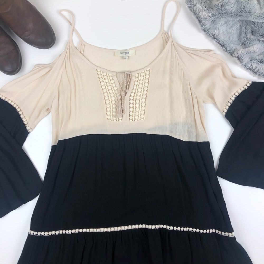 Umgee color block cold shoulder baby doll dress - Picture 3 of 7